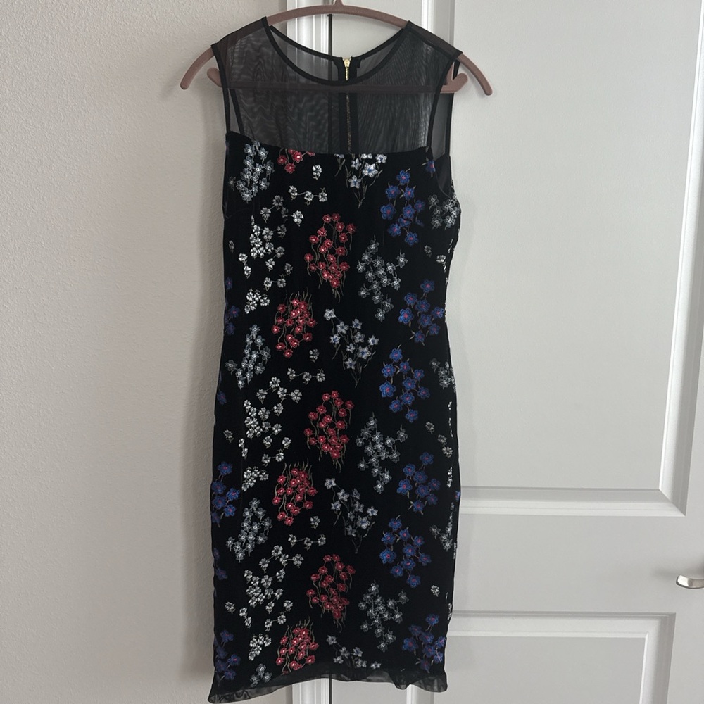 Calvin Klein Black Dress with Red and Blue Floral Design